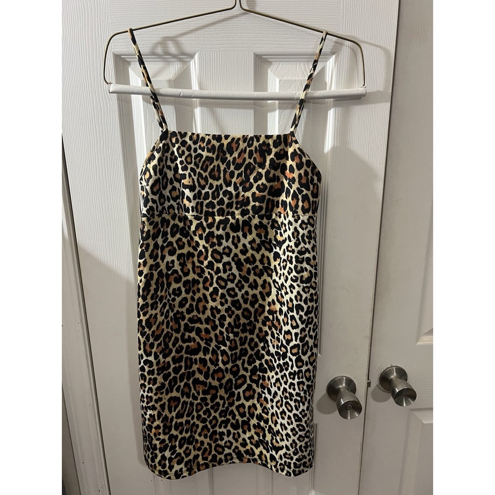 Zara Trafaluc Black & Tan Leopard Print Spaghetti Strap Dress‎ Mini Dress Size S